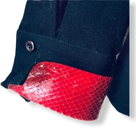 Vintage Francesca of Damon for Starington Black Wool and Red Leather Blouse - Picture 4 of 8